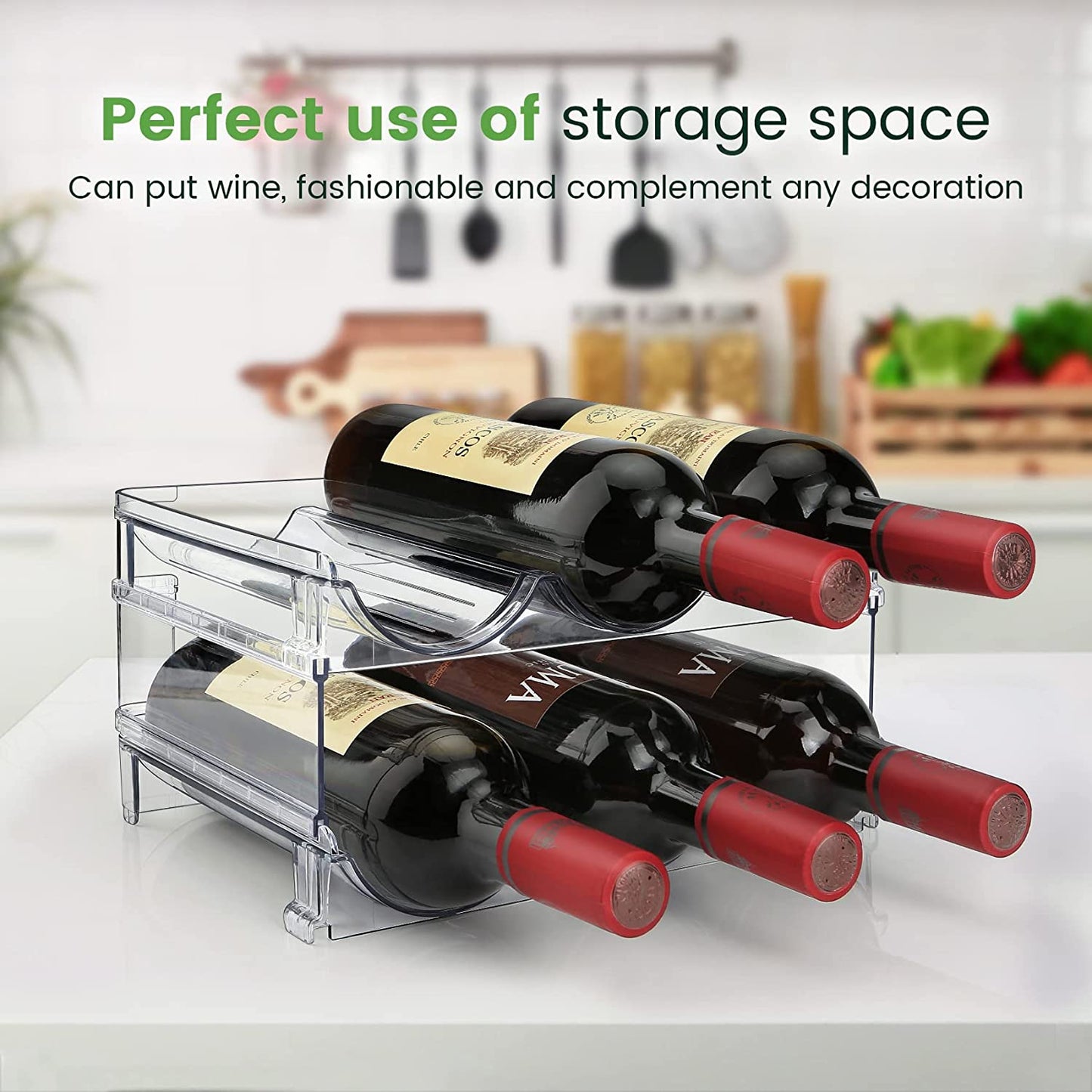 Water Bottle Storage Organizer Set - Cabinet Rack for Efficient Water Bottle Management, Stackable Design, 2-Pack
