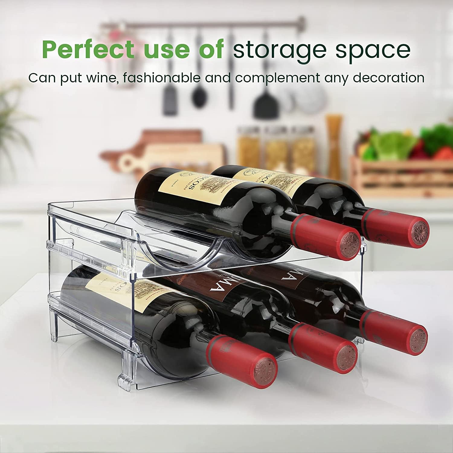 Water Bottle Storage Organizer Set - Cabinet Rack for Efficient Water Bottle Management, Stackable Design, 2-Pack