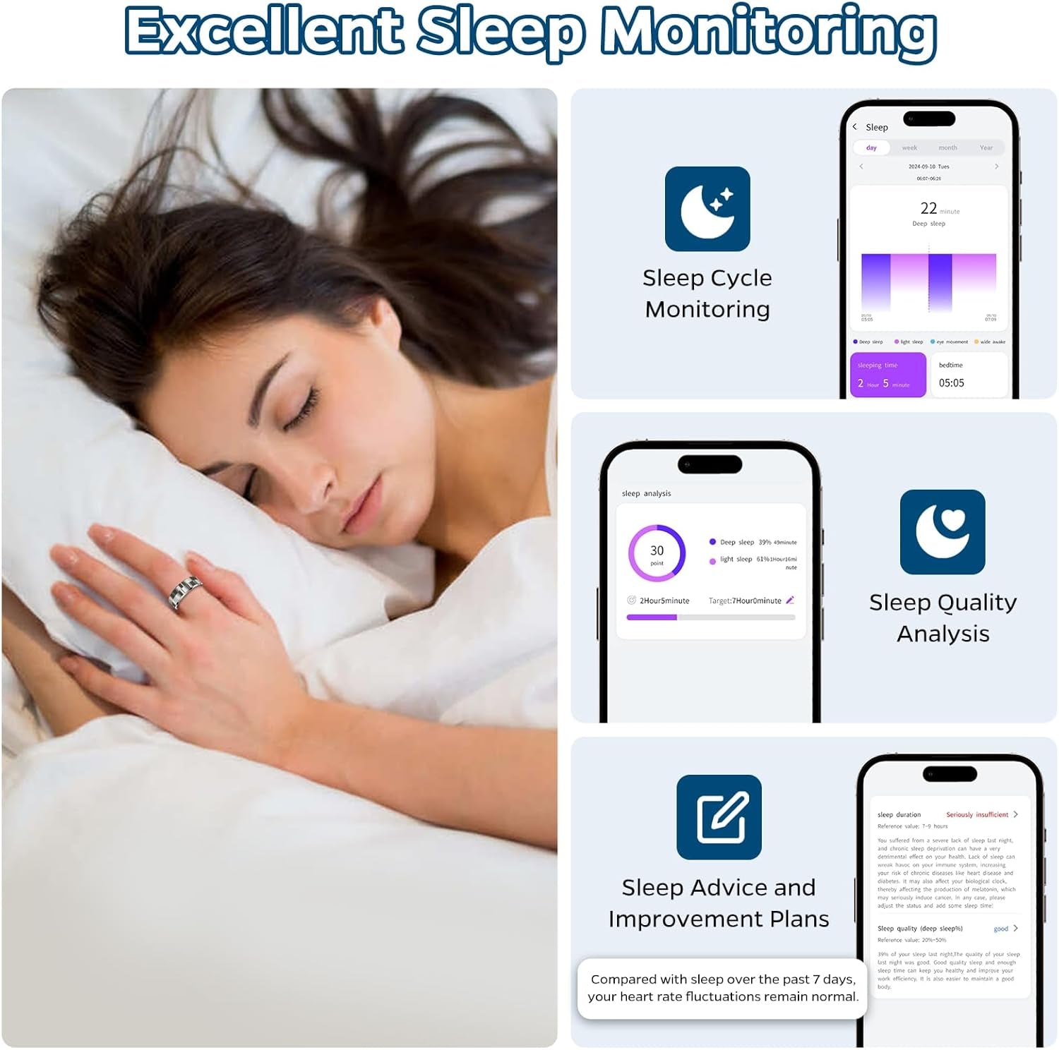 Smart Health Tracking Ring with Sleep Monitoring, Heart Rate Measurement, Waterproof Design, Activity Tracking (Steps, Distance, Calories), Air Gesture Control, Up to 7-Day Battery Life, Compatible with iOS and Android (Stylish Silver#8)