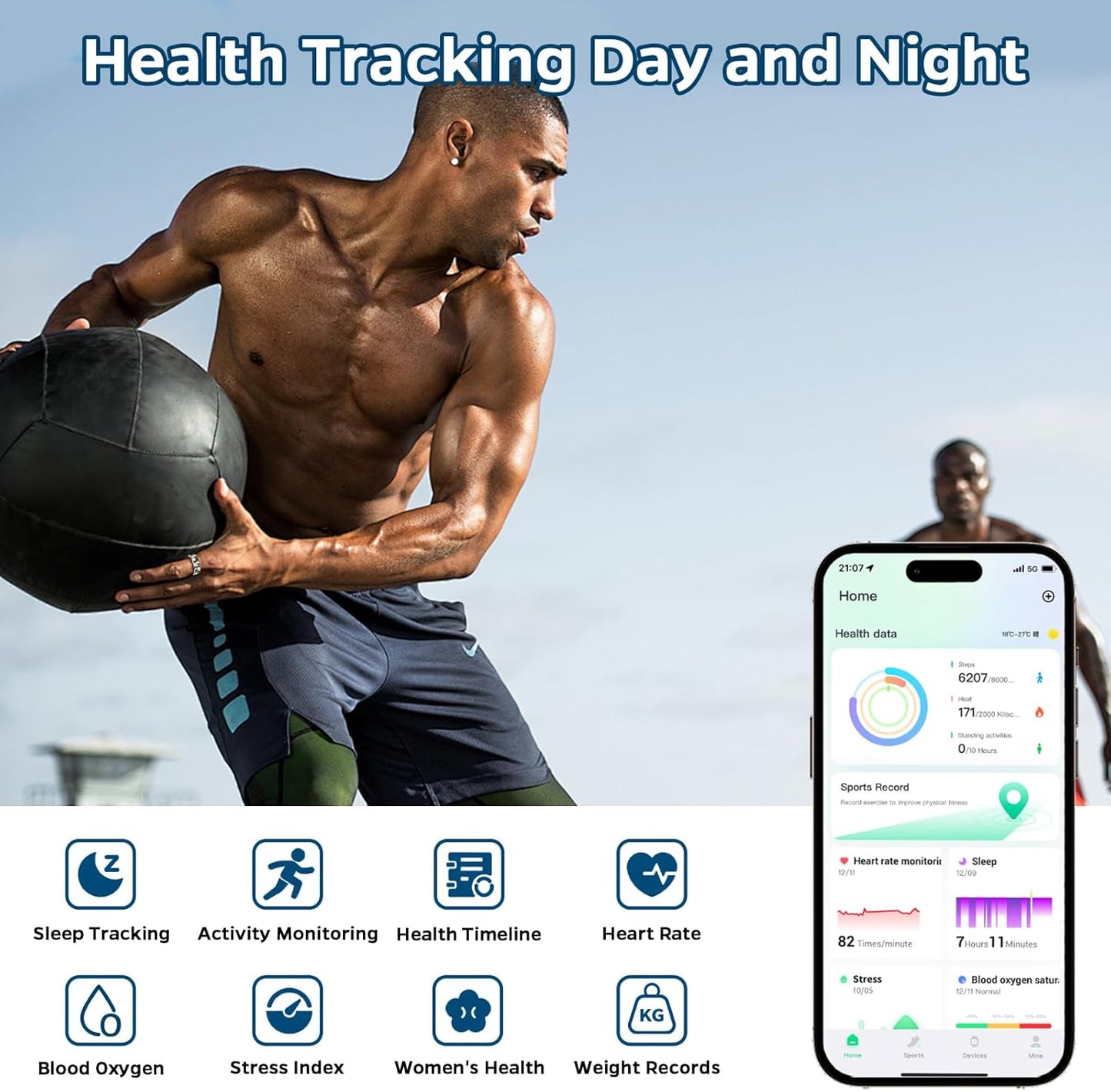 Smart Health Tracking Ring with Sleep Monitoring, Heart Rate Measurement, Waterproof Design, Activity Tracking (Steps, Distance, Calories), Air Gesture Control, Up to 7-Day Battery Life, Compatible with iOS and Android (Stylish Silver#8)