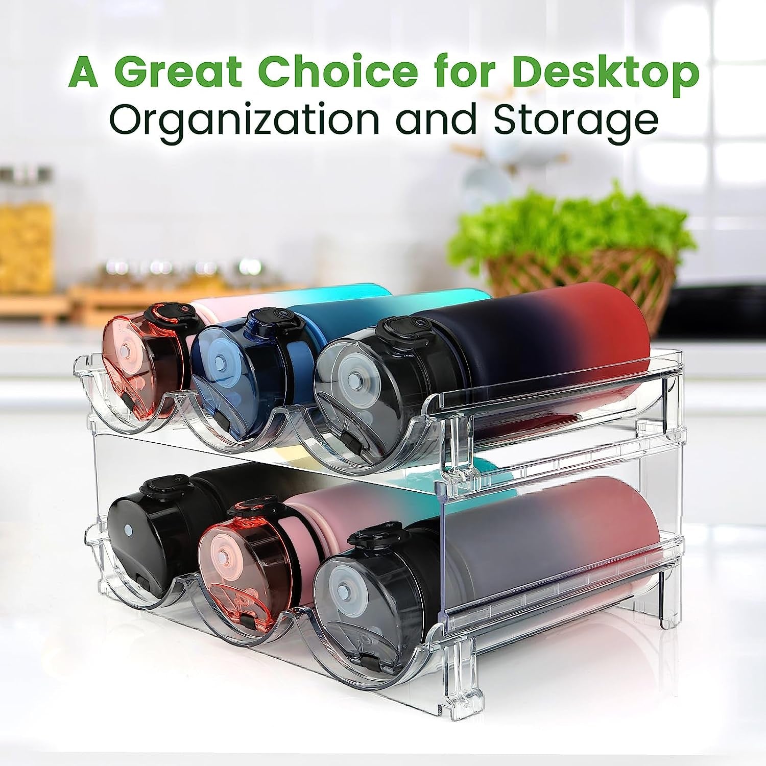 Water Bottle Storage Organizer Set - Cabinet Rack for Efficient Water Bottle Management, Stackable Design, 2-Pack