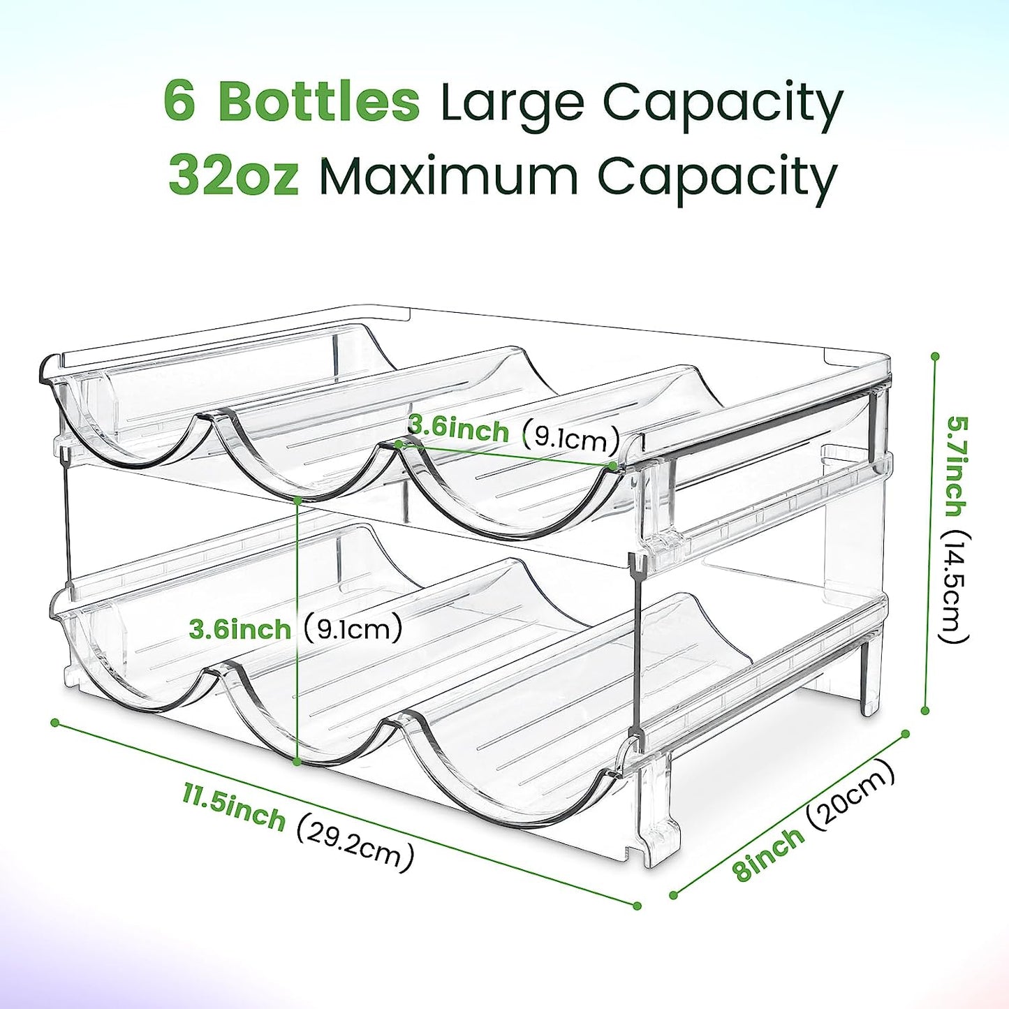 Water Bottle Storage Organizer Set - Cabinet Rack for Efficient Water Bottle Management, Stackable Design, 2-Pack