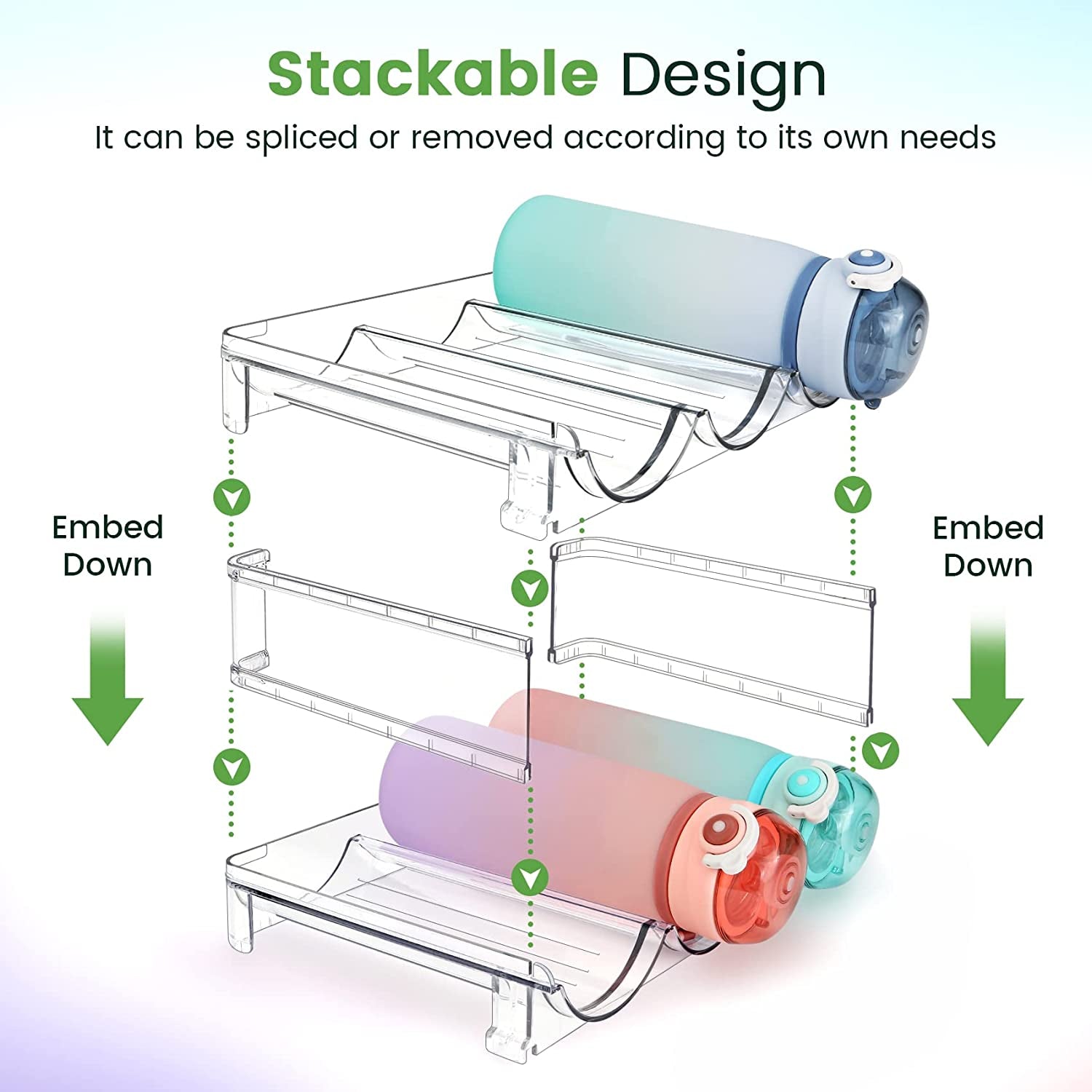 Water Bottle Storage Organizer Set - Cabinet Rack for Efficient Water Bottle Management, Stackable Design, 2-Pack