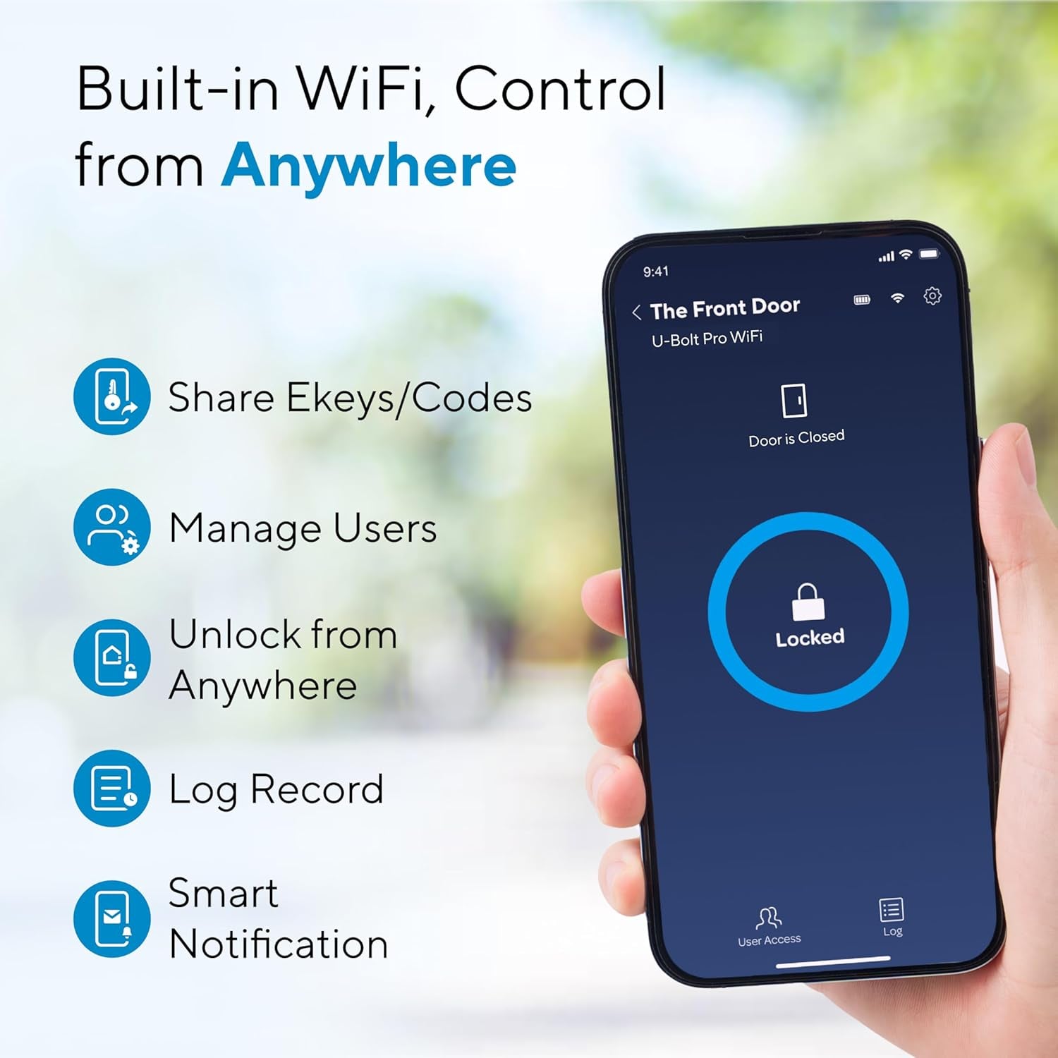 U-Bolt Pro Wi-Fi Smart Lock with Door Sensor - 8-in-1 Keyless Entry System Featuring Fingerprint ID, App Remote Control, Built-In Wi-Fi Keypad Deadbolt, Auto Unlock, IP65 Waterproof Rating, and Easy Installation