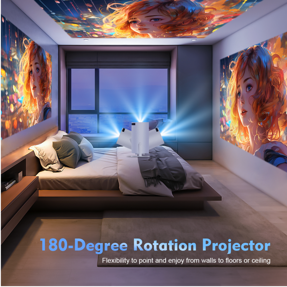 HY320 Mini 4K Projector – 720P Native, Android 11, WiFi6, BT5.0, 180° Rotating Cinema
