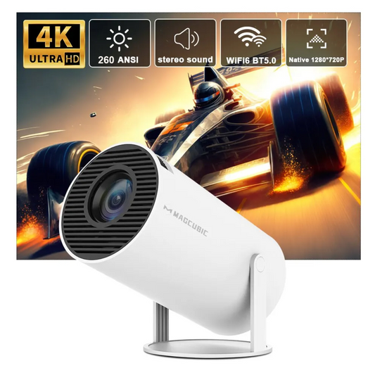 HY320 Mini 4K Projector – 720P Native, Android 11, WiFi6, BT5.0, 180° Rotating Cinema