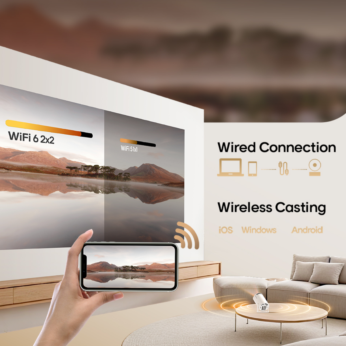 HY320 Mini 4K Projector – 720P Native, Android 11, WiFi6, BT5.0, 180° Rotating Cinema