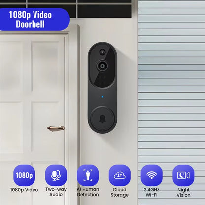 ABMO US PLUG,1080P Wireless Video Doorbell Camera,Chime Ringer with Live View,2-Way Audio,2.4G Wifi,Night Vision