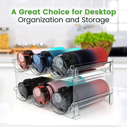 Water Bottle Storage Organizer Set - Cabinet Rack for Efficient Water Bottle Management, Stackable Design, 2-Pack
