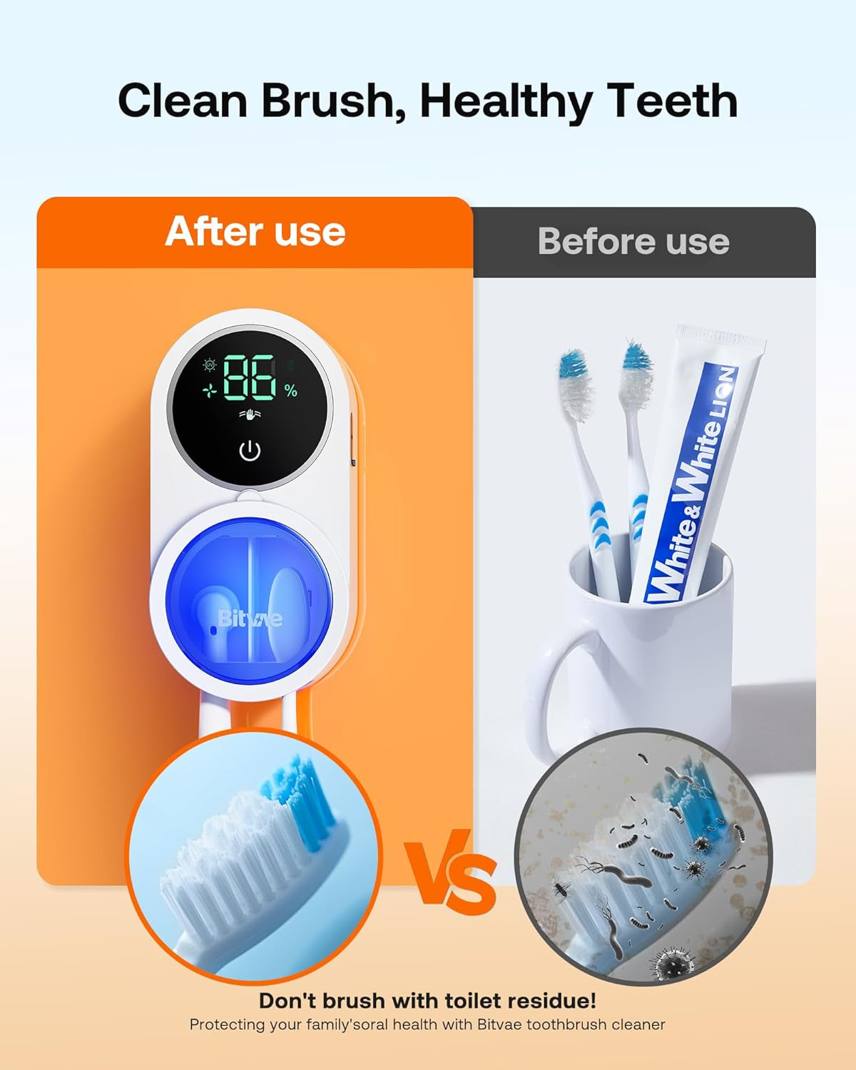 Toothbrush Sanitizer and Holder with LED Smart Display, Rechargeable Wall-Mounted Design for Efficient Cleaning and Air Drying in Bathrooms