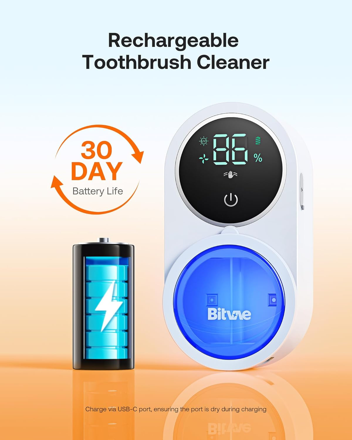 Toothbrush Sanitizer and Holder with LED Smart Display, Rechargeable Wall-Mounted Design for Efficient Cleaning and Air Drying in Bathrooms