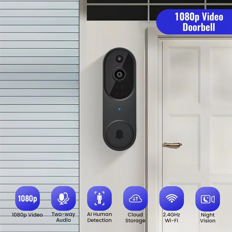 ABMO US PLUG,1080P Wireless Video Doorbell Camera,Chime Ringer with Live View,2-Way Audio,2.4G Wifi,Night Vision