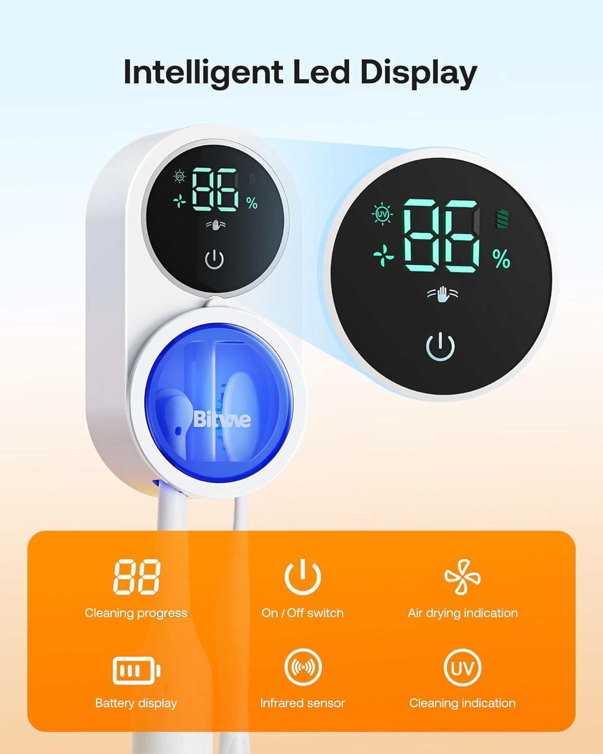 Toothbrush Sanitizer and Holder with LED Smart Display, Rechargeable Wall-Mounted Design for Efficient Cleaning and Air Drying in Bathrooms